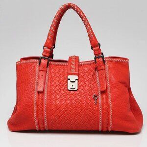 Bottega Veneta Fire Intrecciato Woven Lambskin Leather Punto Mocassino Roma T...